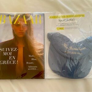 French June ed Harpers Bazaar magazine with blue sporty and rich cap. Timely.